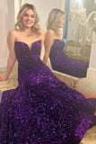Strapless Purple Sequin Mermaid Long Formal HZ0307