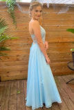 Princess Blue A-line Lace and Chiffon Long Prom HZ0307