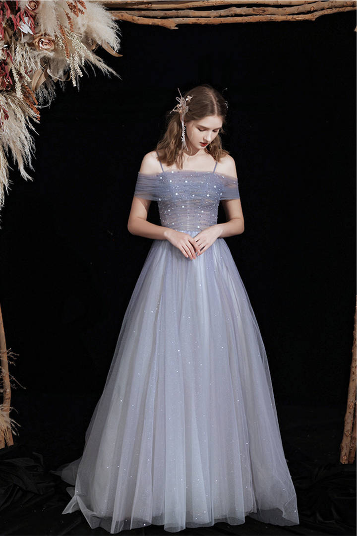 Off the Shoulder Blue Stunning Long Prom HZ0307