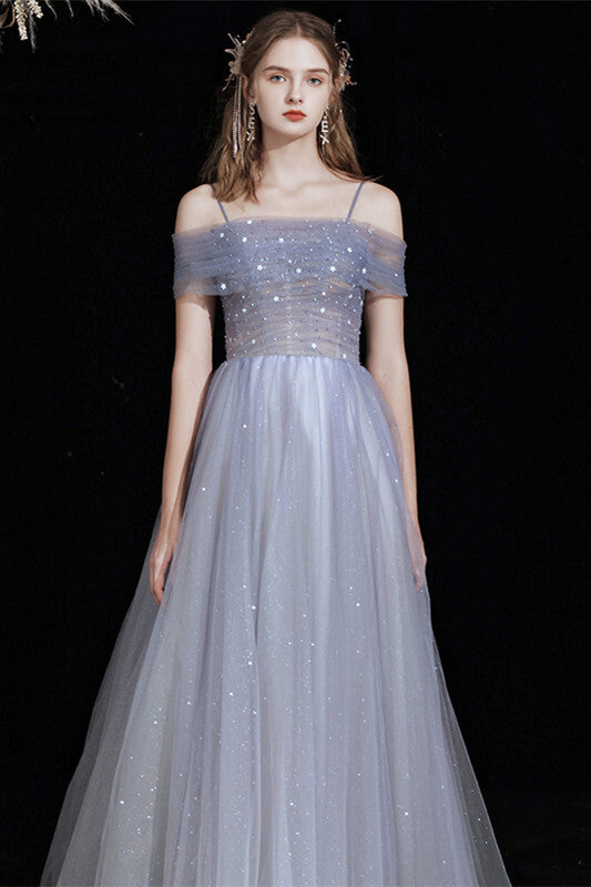 Off the Shoulder Blue Stunning Long Prom HZ0307
