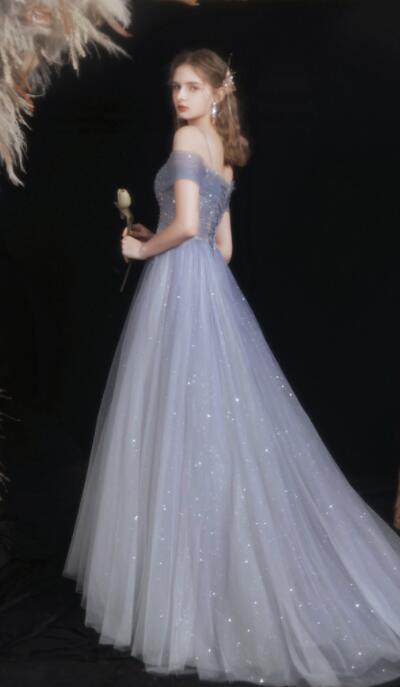 Off the Shoulder Blue Stunning Long Prom HZ0307