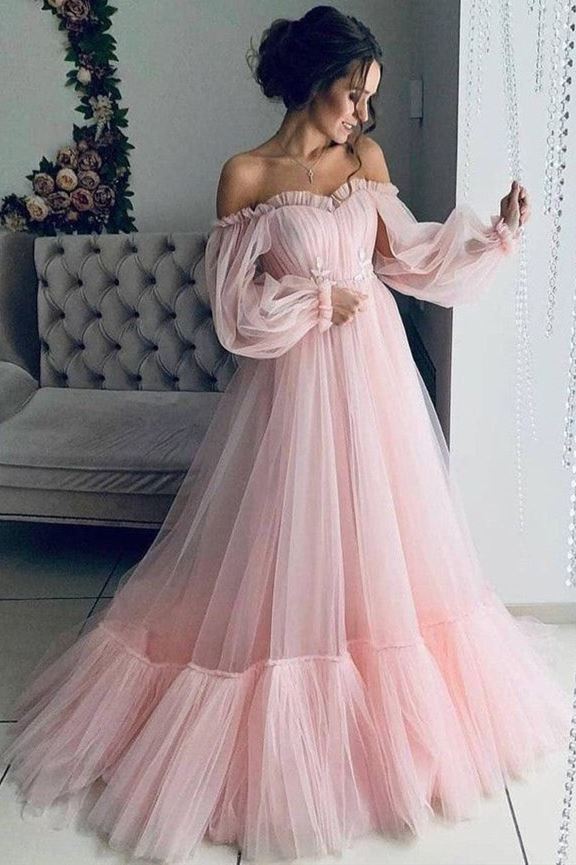Puffy Sleeves Pink Tulle Formal HZ0307