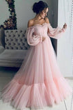 Puffy Sleeves Pink Tulle Formal HZ0307