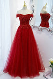 Off the Shoulder Wine Red Long Formal HZ0307
