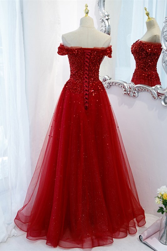 Off the Shoulder Wine Red Long Formal HZ0307