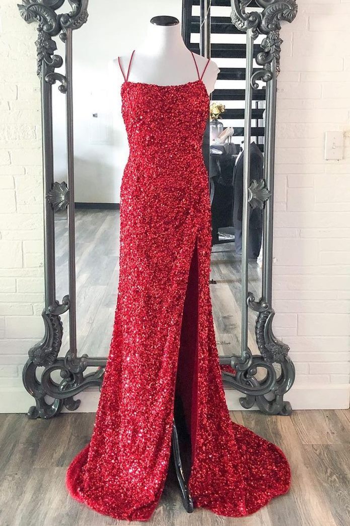 Glitters Mermaid Red Sequins Long Formal HZ0307