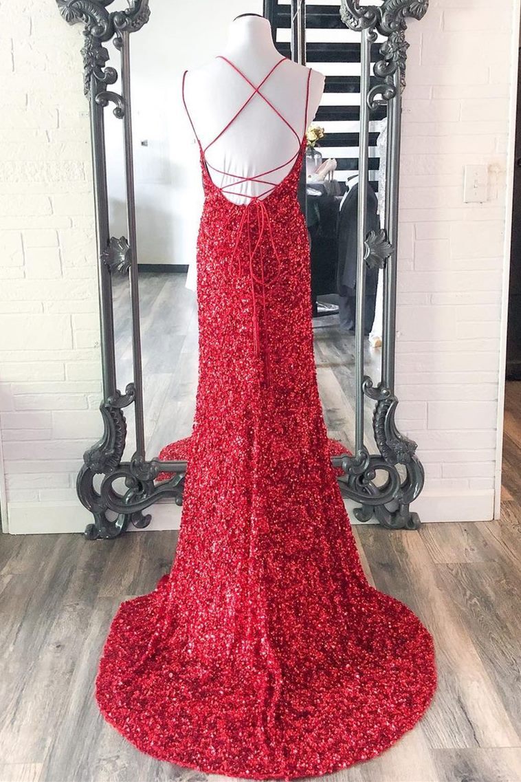 Glitters Mermaid Red Sequins Long Formal HZ0307