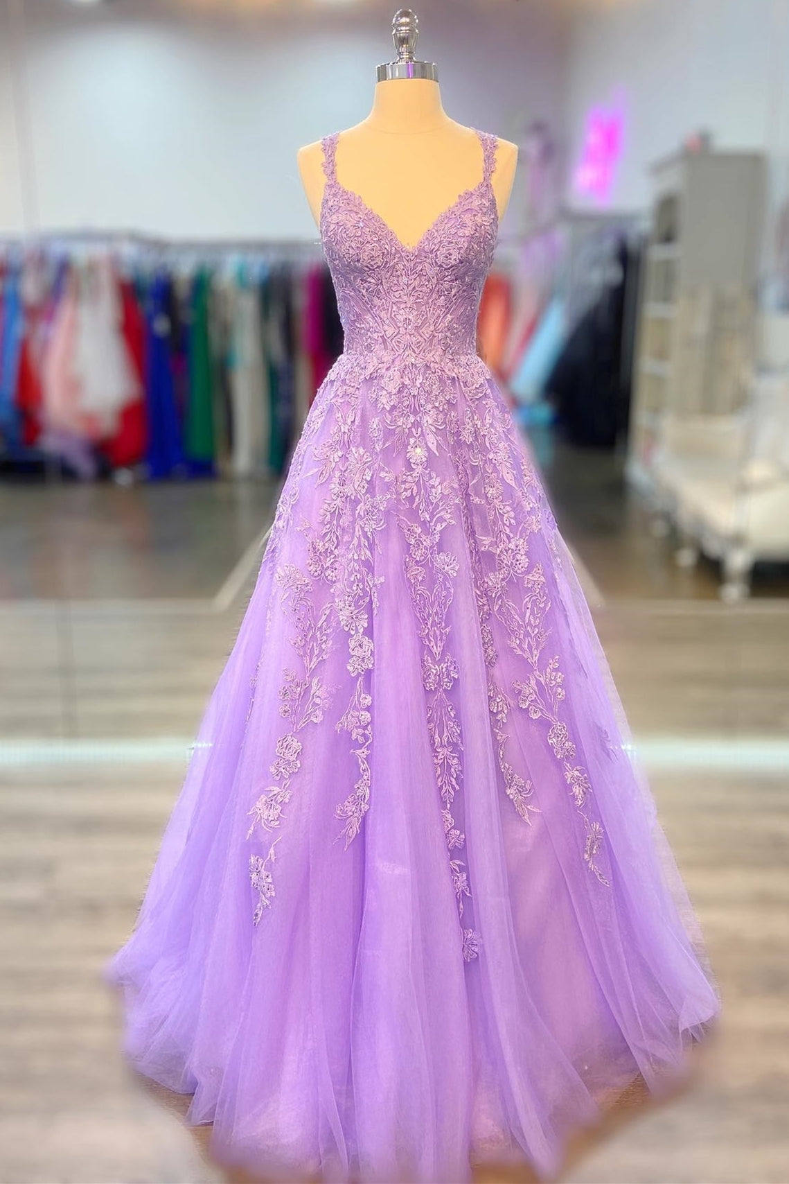 Lilac Appliques A-line Long Formal HZ0307