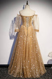 Long Sleeves Champagne Long Evening HZ0307