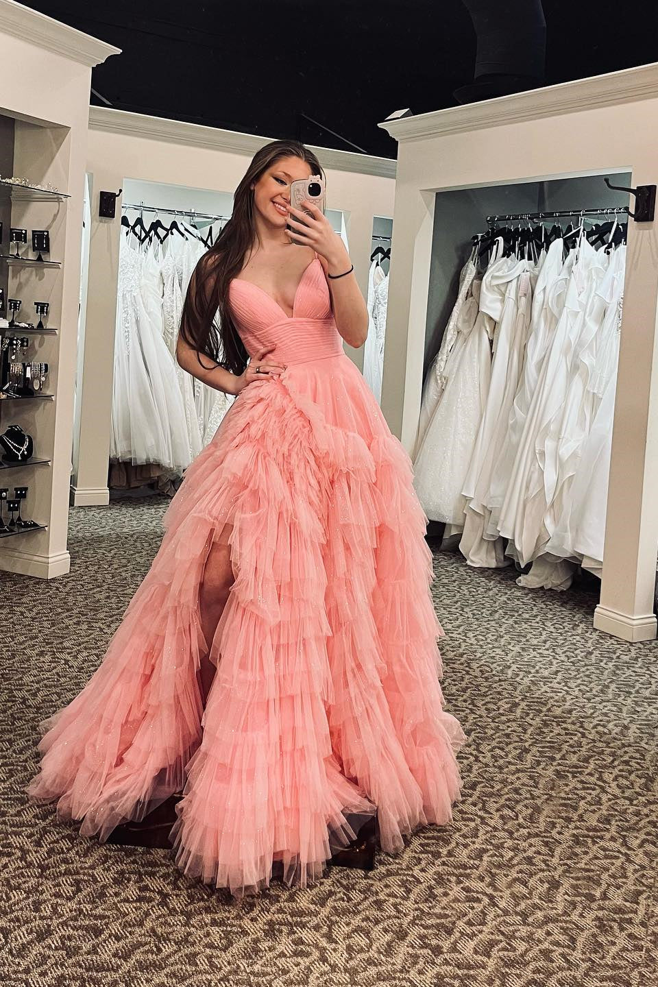 Light Blue Tiered Layers A-line Long Formal HZ0307