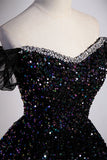 Black Sequin Off the Shoulder Long Formal HZ0307