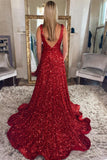 Princess Red Sequin A-line Long Prom Dress with HZ0307