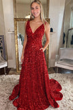 Princess Red Sequin A-line Long Prom Dress with HZ0307