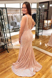 V Neck Pink Sequin Mermaid Long Prom HZ0307