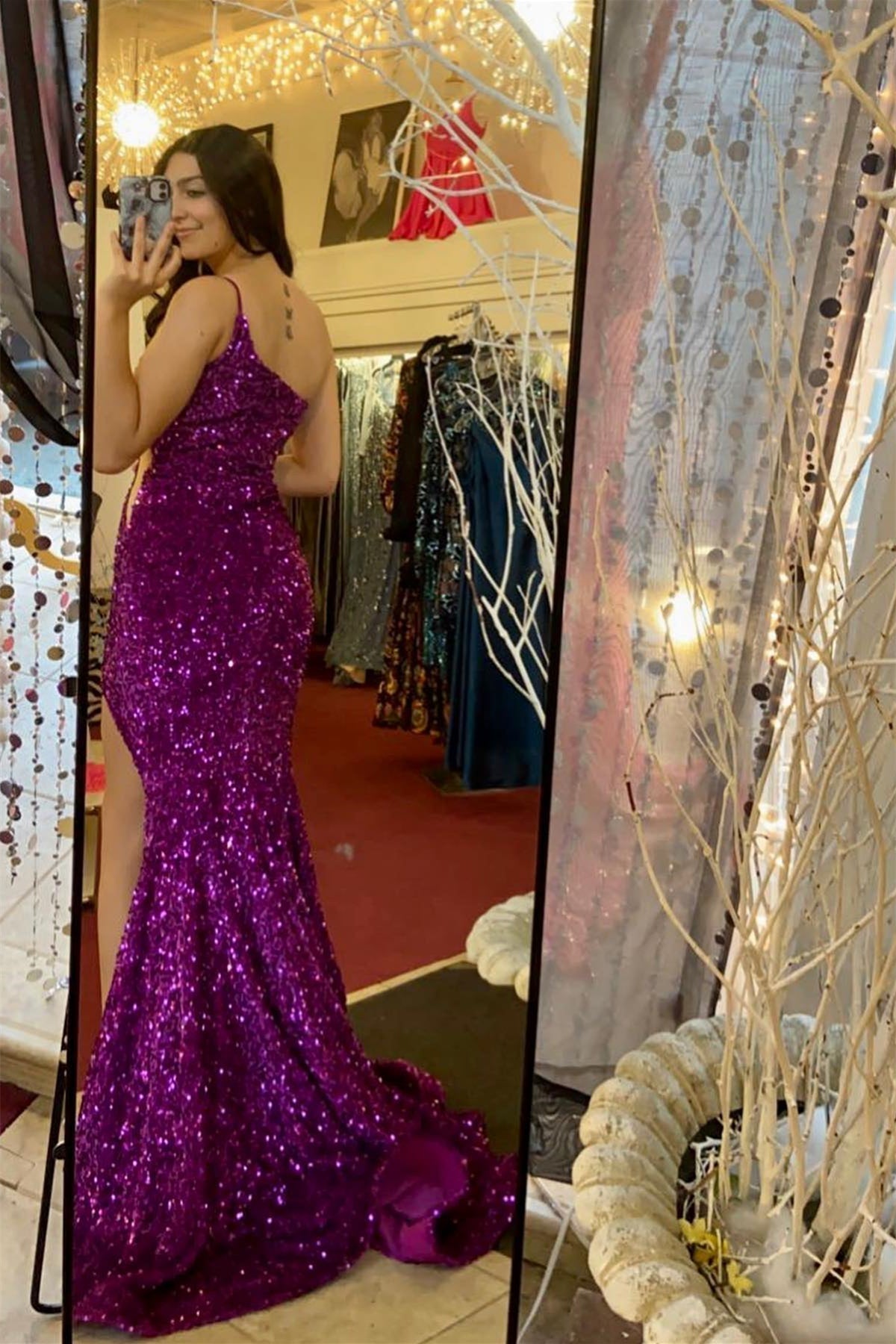 One Shoulder Purple Sequin Mermaid Long Prom HZ0307