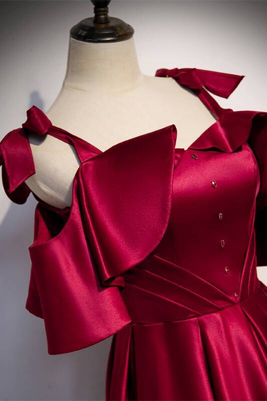 Elegant A-line Wine Red Satin Long Party HZ0307