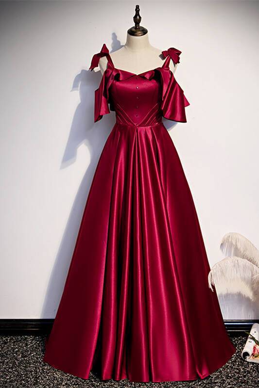 Elegant A-line Wine Red Satin Long Party HZ0307