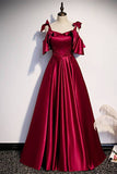Elegant A-line Wine Red Satin Long Party HZ0307