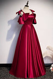 Elegant A-line Wine Red Satin Long Party HZ0307