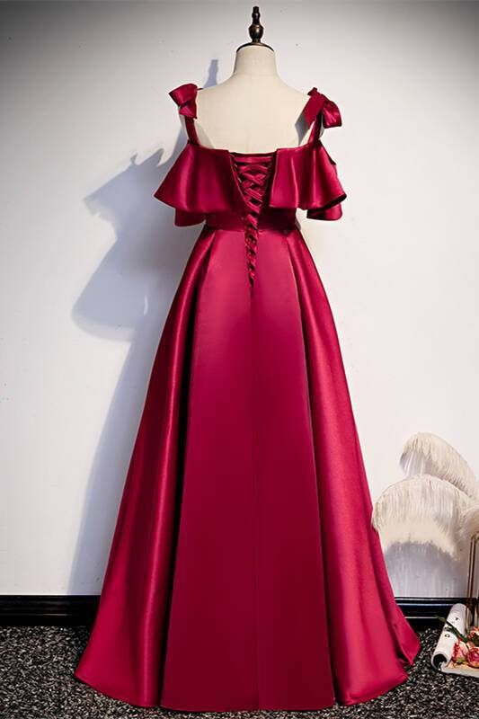 Elegant A-line Wine Red Satin Long Party HZ0307