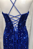 Royal Blue Sequin Straps Mermaid Long Prom HZ0307