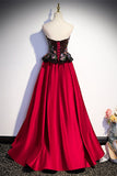 Floral Embroidered A-line Black and Red Sweetheart Formal HZ0307