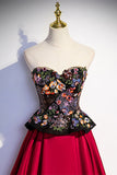 Floral Embroidered A-line Black and Red Sweetheart Formal HZ0307