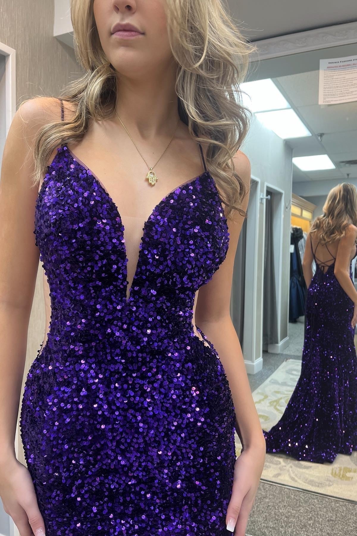 Purple Sequin Straps Mermaid Long Formal HZ0307