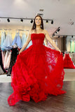 Princess Off the Shoulder Red Long Prom HZ0307