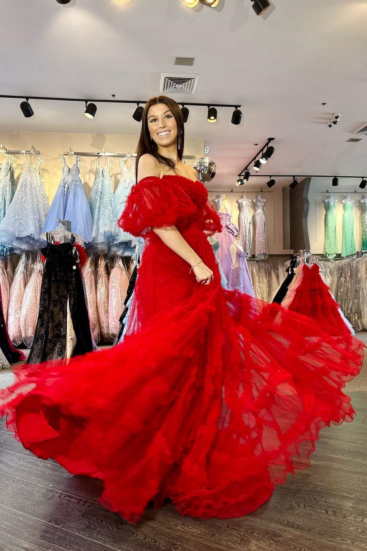 Princess Off the Shoulder Red Long Prom HZ0307