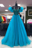 A-Line Organza Beaded Long Prom Dress Evening Formal HZ0307