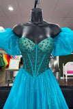 A-Line Organza Beaded Long Prom Dress Evening Formal HZ0307