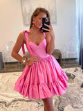 Cute Barbie Pink A-Line Satin Homecoming Dresses Mini Birthday Dresses, HZ0307
