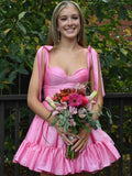 Cute Barbie Pink A-Line Satin Homecoming Dresses Mini Birthday Dresses, HZ0307