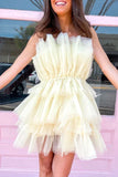 LTP1452,Fluffy Off White Tulle Strapless Homecoming Dresses Short Party HZ0307