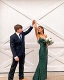 LTP1728, Dark Green Mermaid Long Prom Evening Dresses, Sequined Party Dresses With Side HZ0307