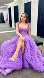 Luxury Beaded Tulle A-Line Purple Prom Dresses With HZ0307