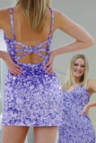 LTP1107,Glitter purple homecoming dresses mini sleeveless graduation HZ0307