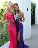 LTP0812,Style A Simple Sheath Cowl Neck Hot Pink Silk Satin Long Prom Evening HZ0307
