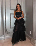 LTP1647,Spaghetti Strap Mesh Corset Gown Long Prom Dress Black Evening HZ0307