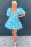 Princess Bubble Sleeves Ruffle Homecoming HZ0307