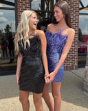 Cute Sequin Feather Bodycon Homecoming Dress Short Prom HZ0307