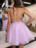 Lilac Spaghetti Straps V-Neck Homecoming HZ0307