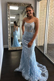 Gorgeous Light Blue Applique Spaghetti Straps Prom HZ0307