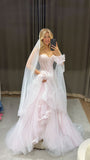 Dreamy Light Pink Tulle Lace Ruffle Wedding Dresses, HZ0307