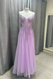 Lavender Lace Appliques A-line Prom HZ0307