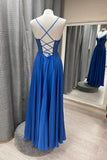 Straps Royal Blue Lace Appliques A-line Prom HZ0307