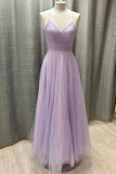 Straps Lavender Tulle Pleated Prom HZ0307