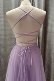 Straps Lavender Tulle Pleated Prom HZ0307