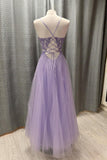 Straps Lavender Lace Appliques A-line Long Prom HZ0307